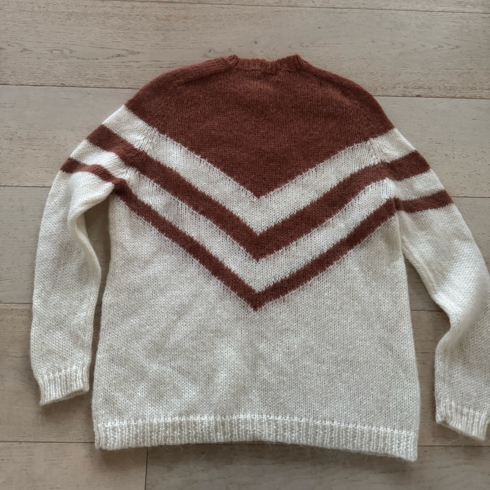 Sezane Joy Caramel Chevron Mohair Ecru Pullover Sweater - Picture 9 of 10